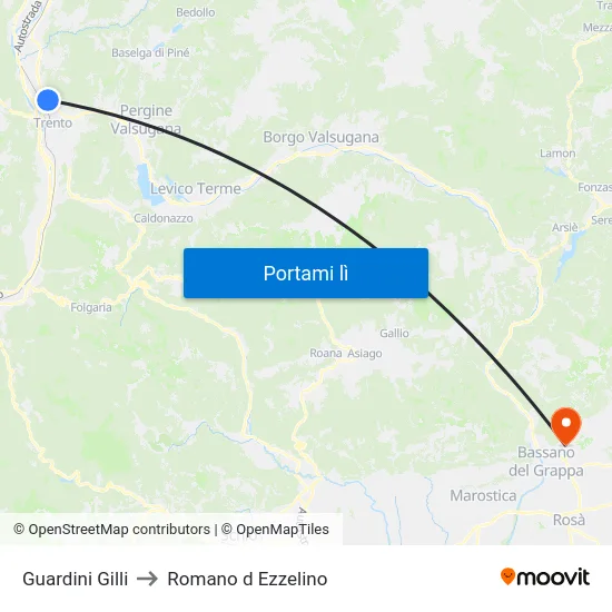 Guardini Gilli to Romano d Ezzelino map