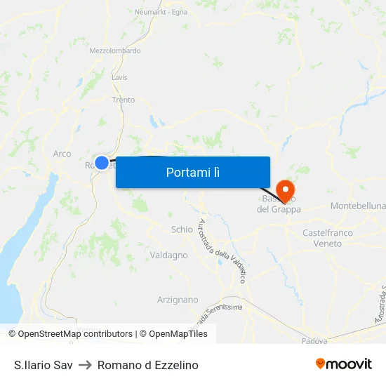 S.Ilario Sav to Romano d Ezzelino map
