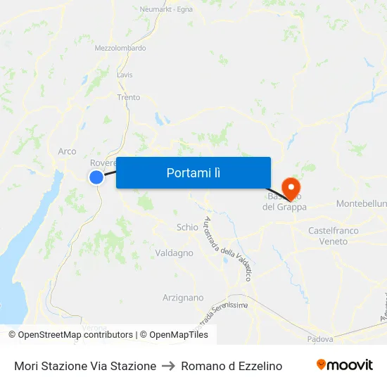 Mori Stazione Via Stazione to Romano d Ezzelino map