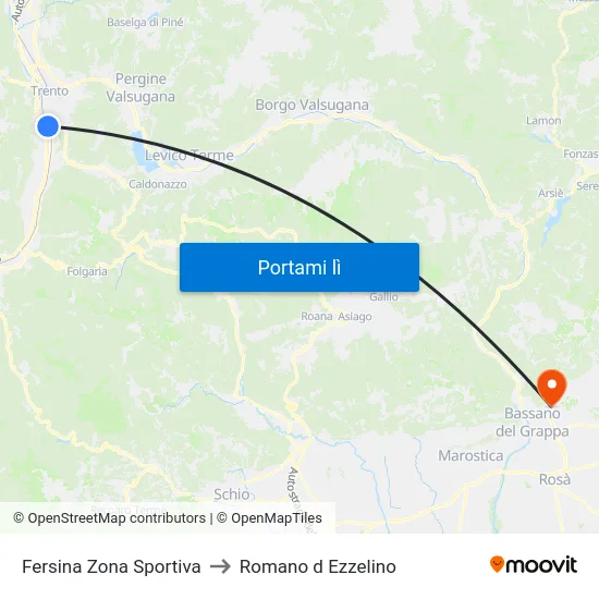 Fersina Zona Sportiva to Romano d Ezzelino map