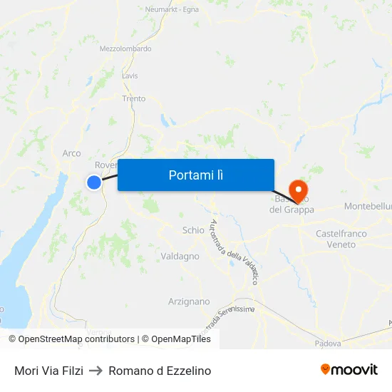 Mori Via Filzi to Romano d Ezzelino map