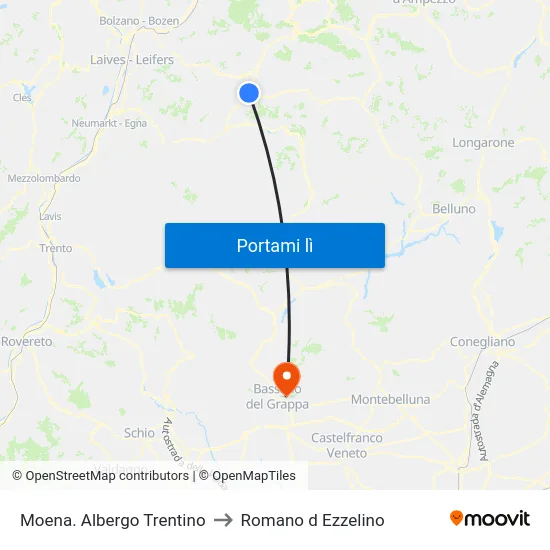 Moena. Albergo Trentino to Romano d Ezzelino map