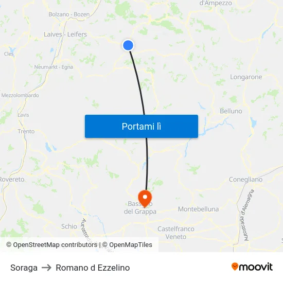 Soraga to Romano d Ezzelino map