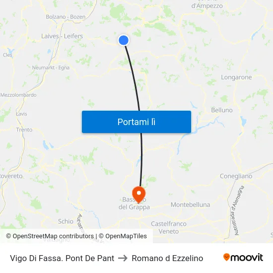 Vigo Di Fassa. Pont De Pant to Romano d Ezzelino map