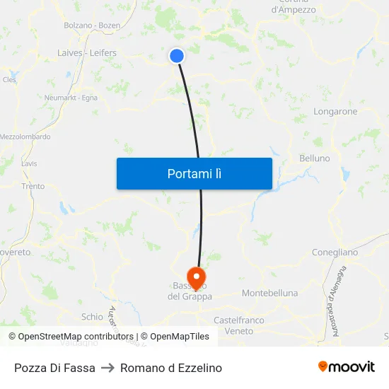 Pozza Di Fassa to Romano d Ezzelino map