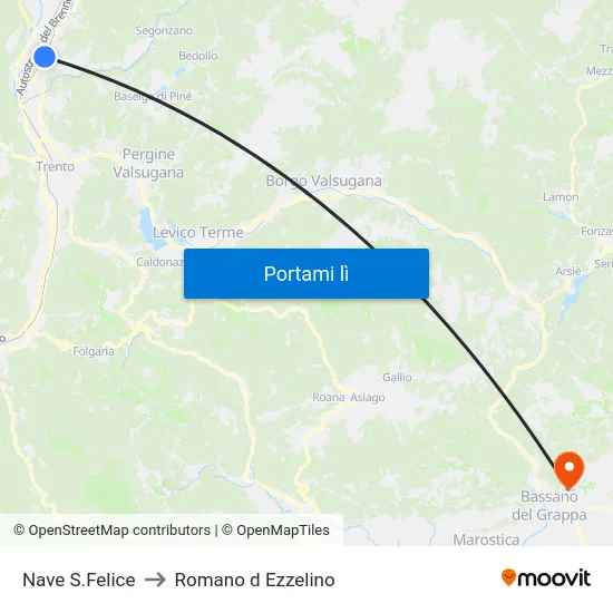 Nave S.Felice to Romano d Ezzelino map