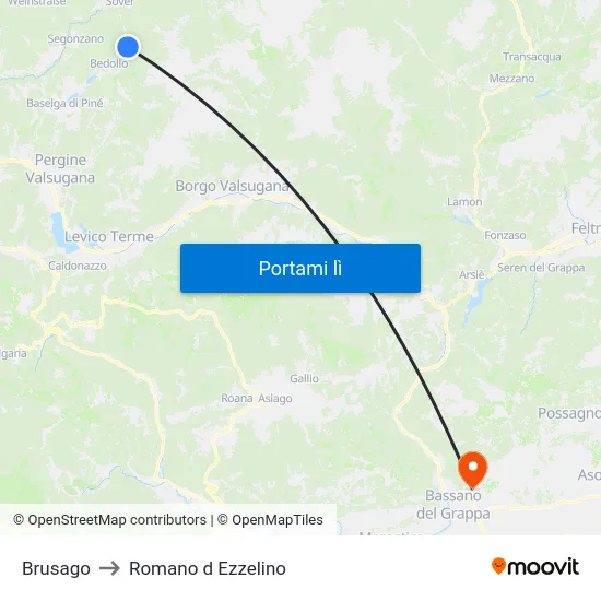 Brusago to Romano d Ezzelino map