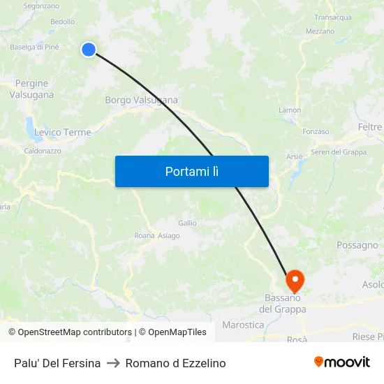 Palu' Del Fersina to Romano d Ezzelino map