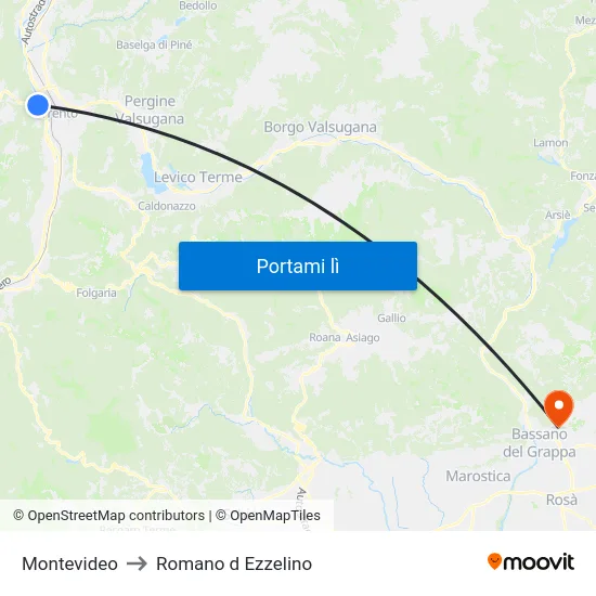 Montevideo to Romano d Ezzelino map