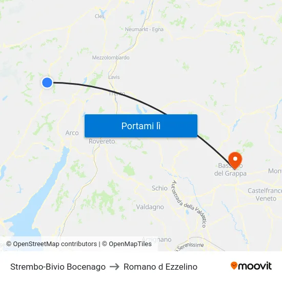 Strembo-Bivio Bocenago to Romano d Ezzelino map