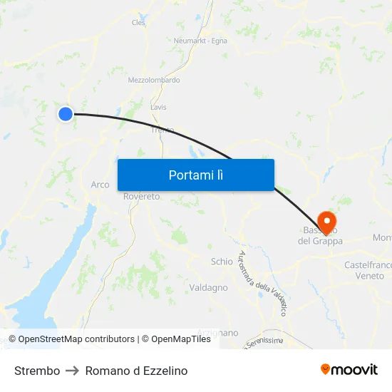 Strembo to Romano d Ezzelino map