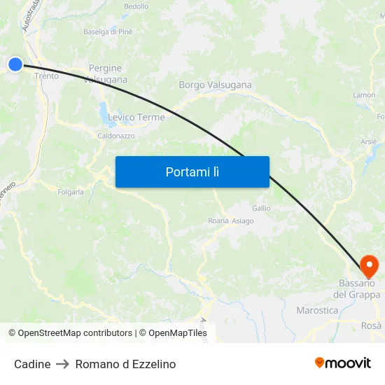 Cadine to Romano d Ezzelino map