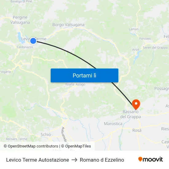 Levico Terme Autostazione to Romano d Ezzelino map