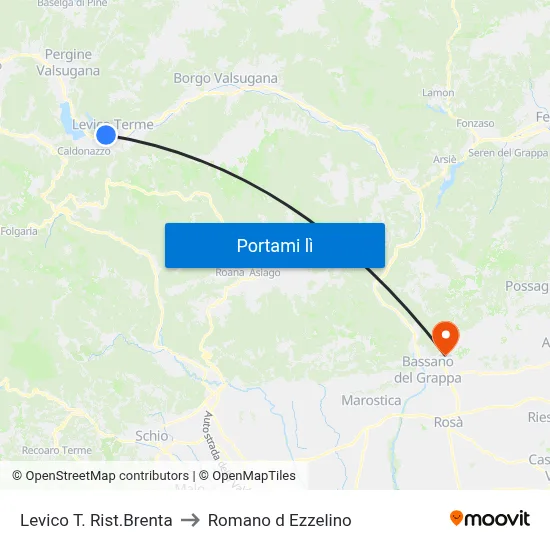 Levico T. Rist.Brenta to Romano d Ezzelino map