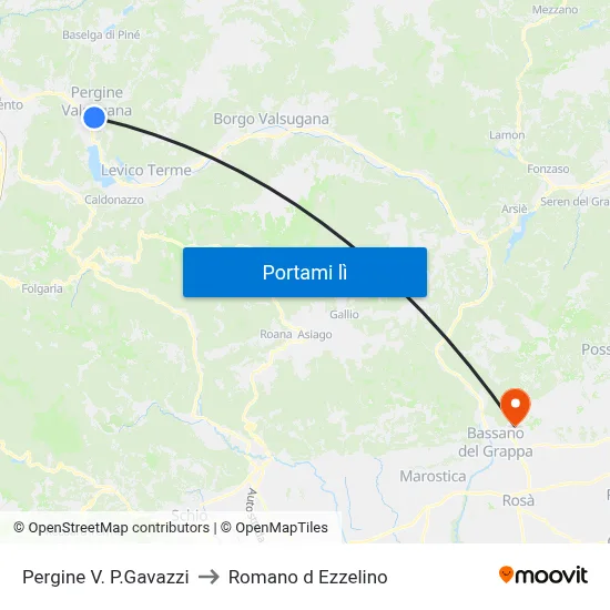 Pergine V. P.Gavazzi to Romano d Ezzelino map