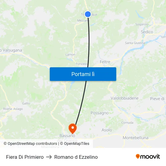 Fiera Di Primiero to Romano d Ezzelino map