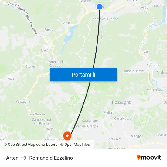 Arten to Romano d Ezzelino map