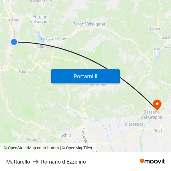 Mattarello to Romano d Ezzelino map
