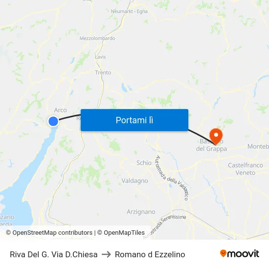 Riva Del G. Via D.Chiesa to Romano d Ezzelino map