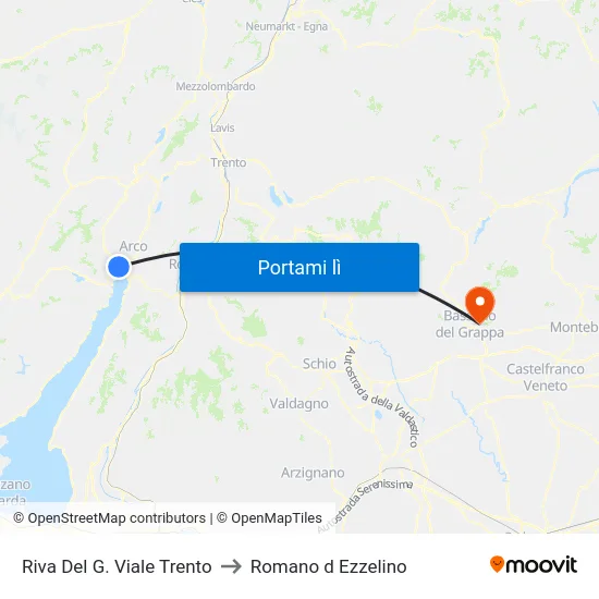 Riva Del G. Viale Trento to Romano d Ezzelino map
