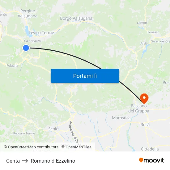 Centa to Romano d Ezzelino map