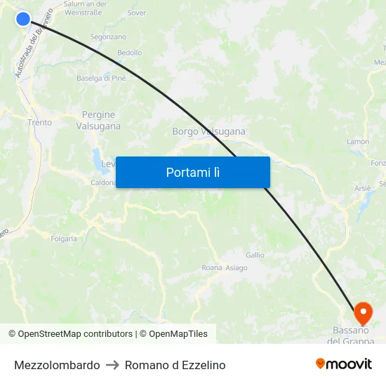 Mezzolombardo to Romano d Ezzelino map