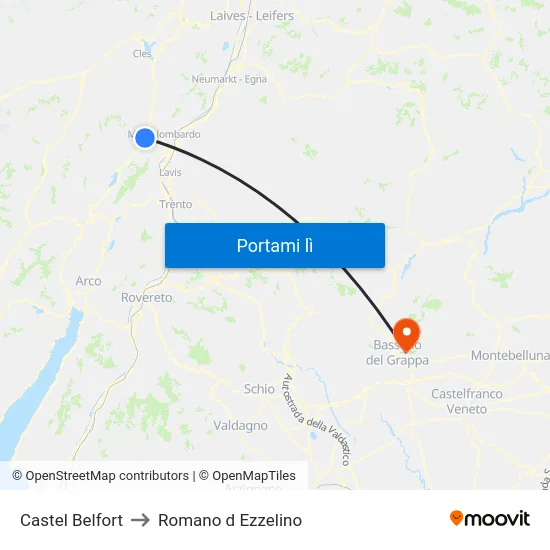 Castel Belfort to Romano d Ezzelino map