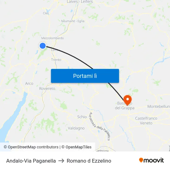 Andalo-Via Paganella to Romano d Ezzelino map