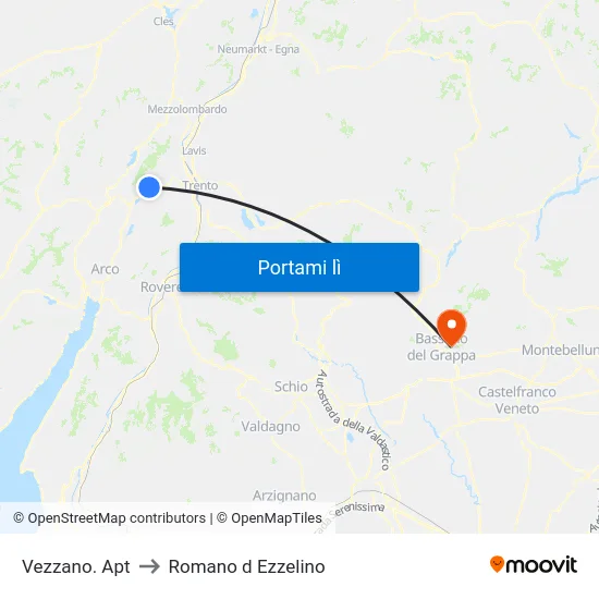 Vezzano. Apt to Romano d Ezzelino map