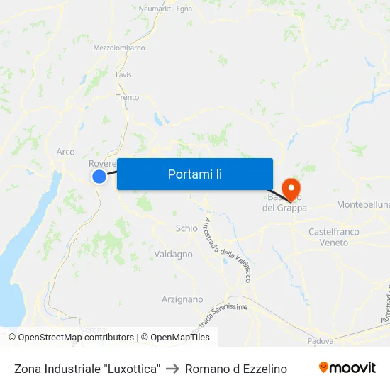Zona Industriale "Luxottica" to Romano d Ezzelino map