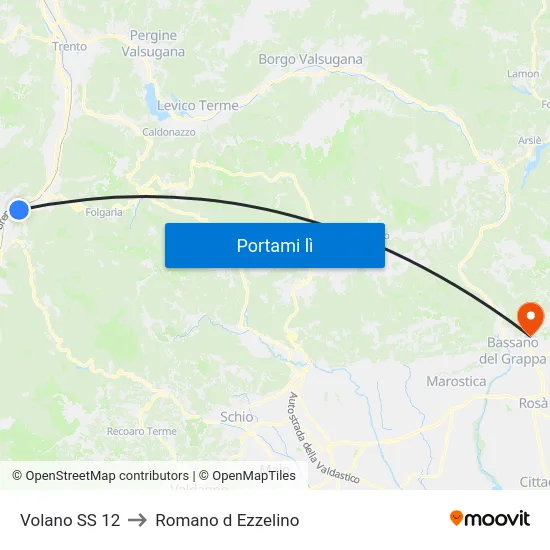 Volano SS 12 to Romano d Ezzelino map