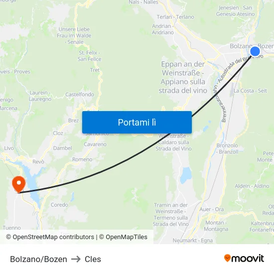 Bolzano/Bozen to Cles map