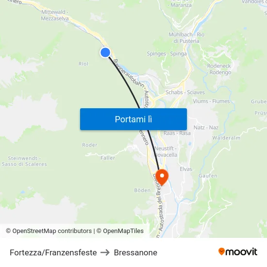 Fortezza/Franzensfeste to Bressanone map