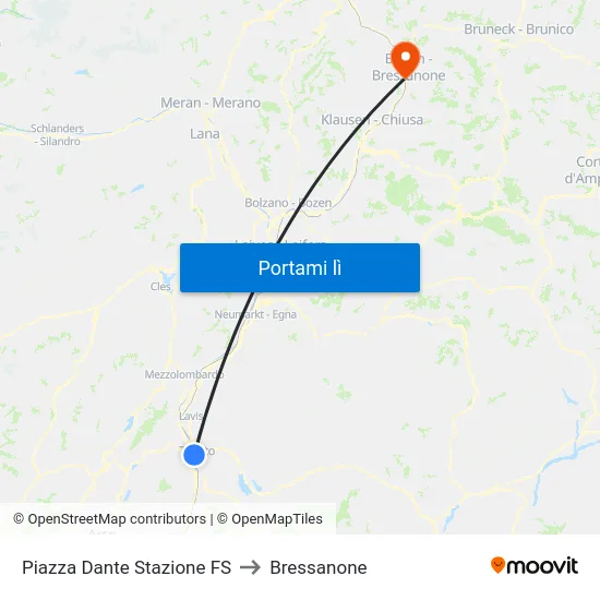 Piazza Dante Stazione FS to Bressanone map