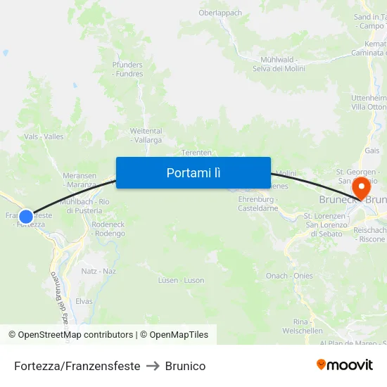Fortezza/Franzensfeste to Brunico map