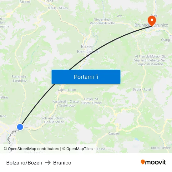 Bolzano/Bozen to Brunico map