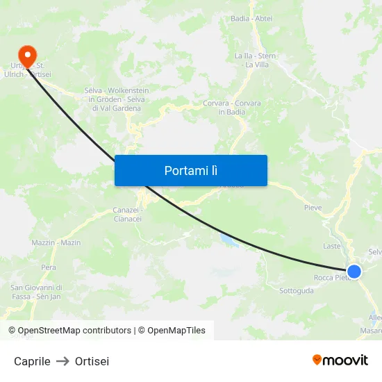 Caprile to Ortisei map