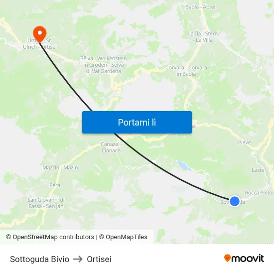 Sottoguda Bivio to Ortisei map