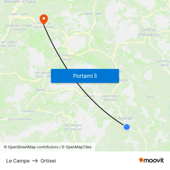 Le Campe to Ortisei map