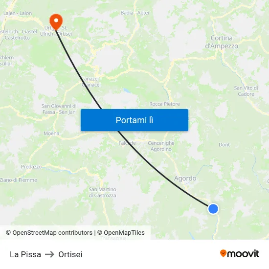 La Pissa to Ortisei map