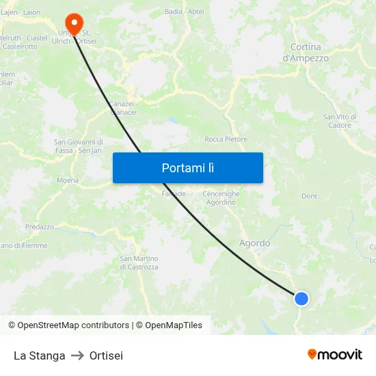 La Stanga to Ortisei map
