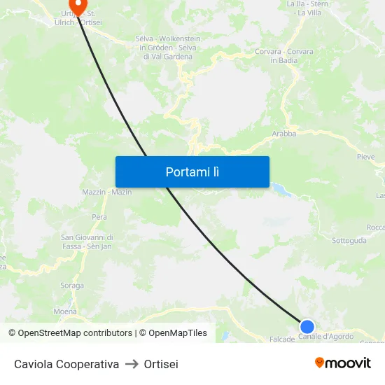 Caviola Cooperativa to Ortisei map