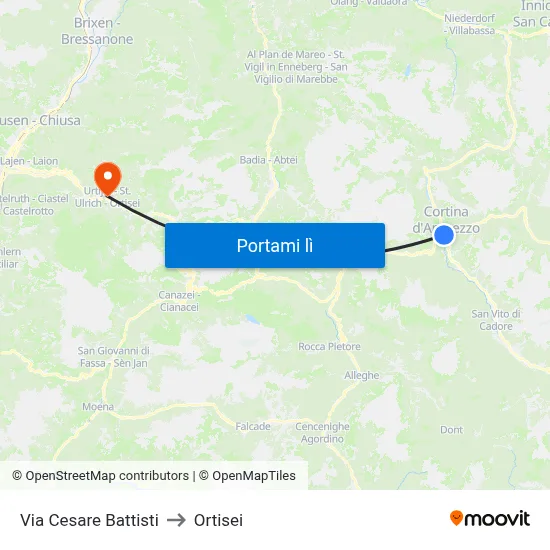Via Cesare Battisti to Ortisei map