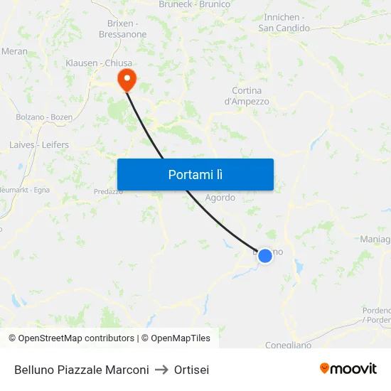Belluno Piazzale Marconi to Ortisei map