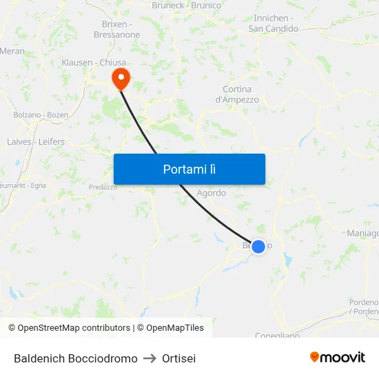 Baldenich Bocciodromo to Ortisei map
