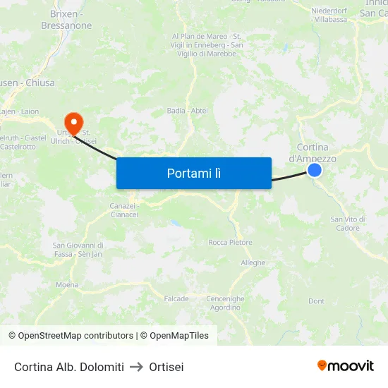 Cortina Alb. Dolomiti to Ortisei map
