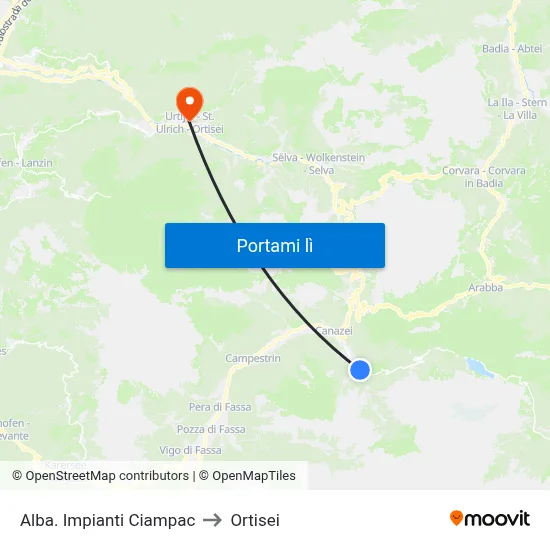 Alba. Impianti Ciampac to Ortisei map