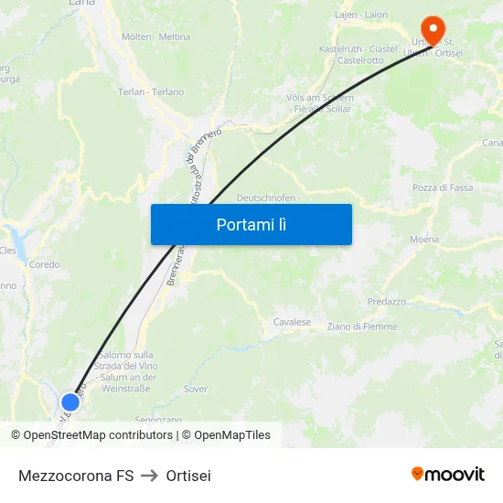 Mezzocorona FS to Ortisei map