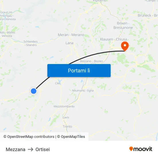 Mezzana to Ortisei map