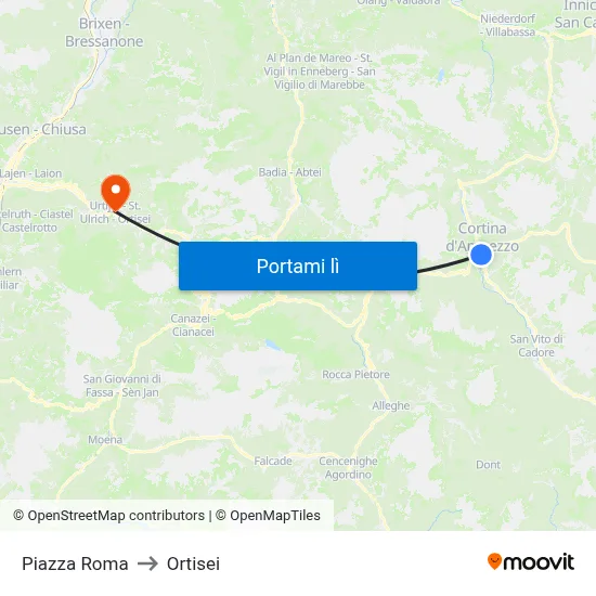 Piazza Roma to Ortisei map